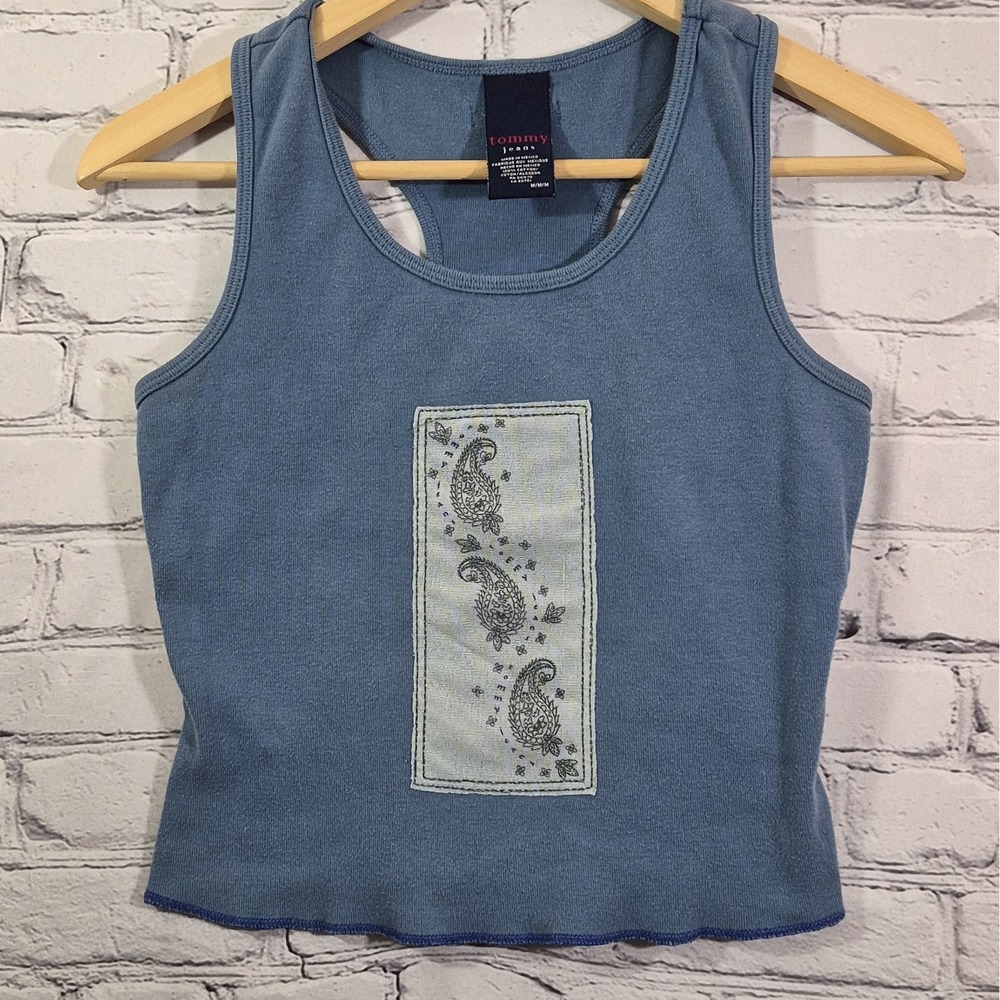 VTG 90's Tommy Hilfiger Racerback 100% Cotton Tank Top Blue womens Medium Y2K